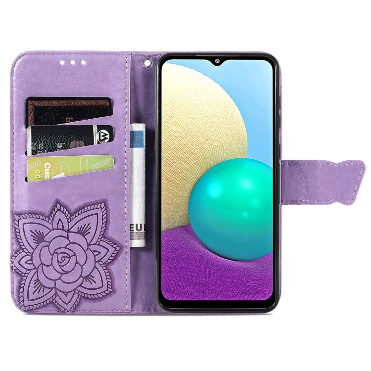 For Samsung Galaxy A02 Butterfly Love Flower Embossed Horizontal Flip Leather Case with Bracket & Card Slot & Wallet & Lanyard