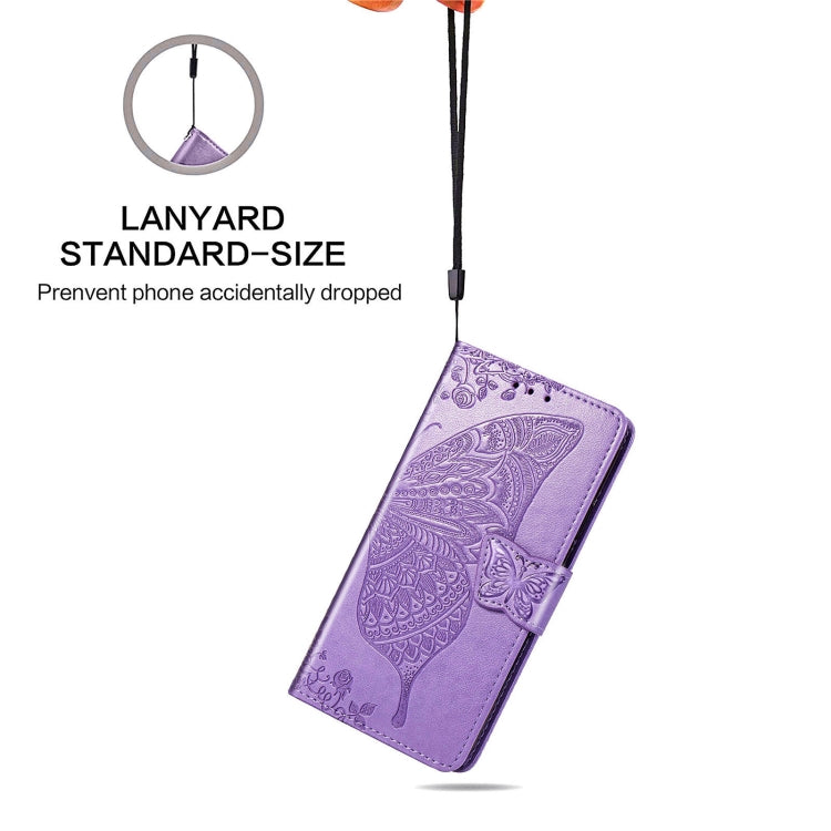 For Samsung Galaxy A02 Butterfly Love Flower Embossed Horizontal Flip Leather Case with Bracket & Card Slot & Wallet & Lanyard