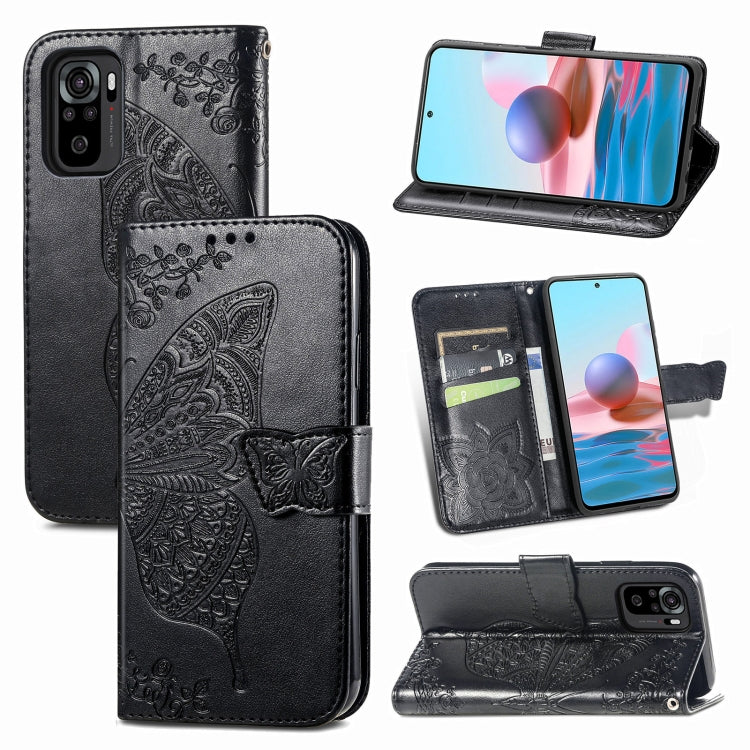 For Xiaomi Redmi Note 10 4G Butterfly Love Flower Embossed Horizontal Flip Leather Case with Bracket & Card Slot & Wallet & Lanyard