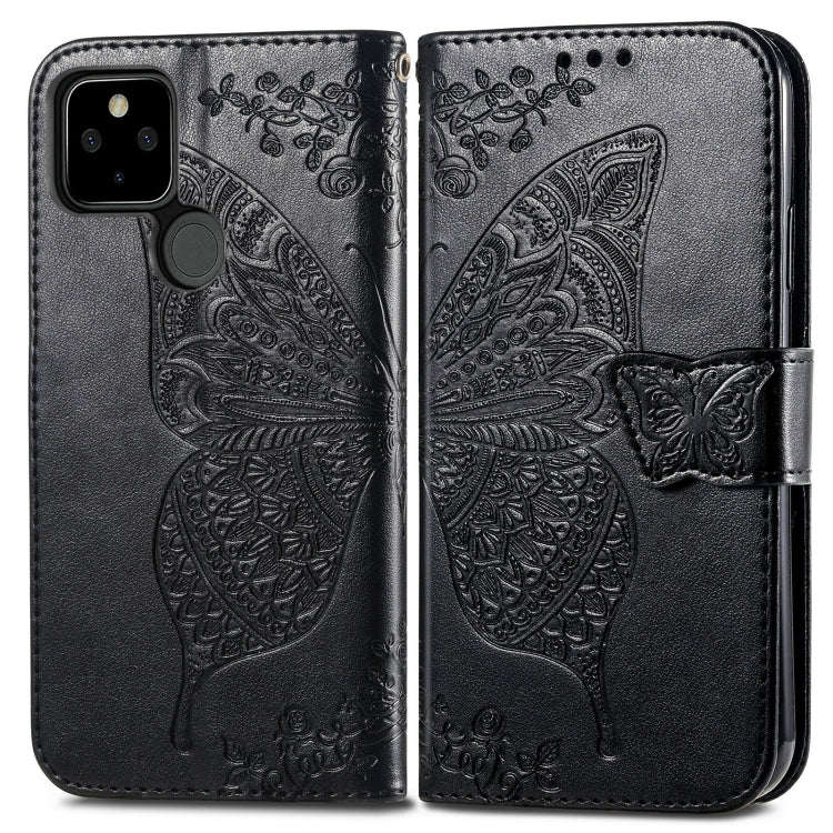 For Google Pixel 5A Butterfly Love Flower Embossed Horizontal Flip Leather Case with Bracket & Card Slot & Wallet & Lanyard