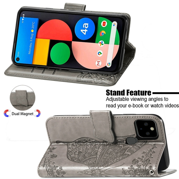 For Google Pixel 5A Butterfly Love Flower Embossed Horizontal Flip Leather Case with Bracket & Card Slot & Wallet & Lanyard