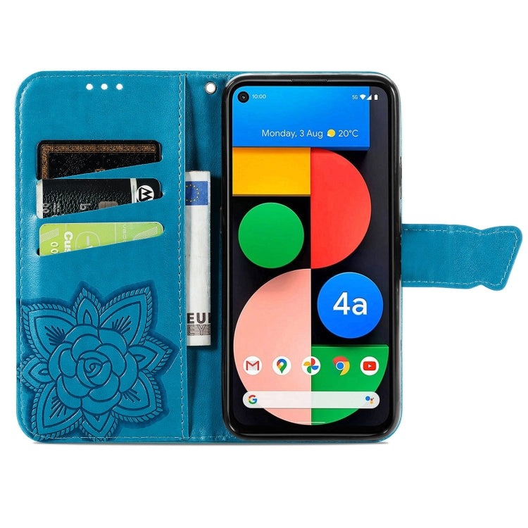 For Google Pixel 5A Butterfly Love Flower Embossed Horizontal Flip Leather Case with Bracket & Card Slot & Wallet & Lanyard