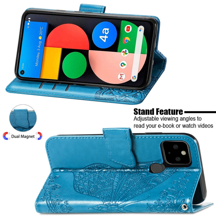 For Google Pixel 5A Butterfly Love Flower Embossed Horizontal Flip Leather Case with Bracket & Card Slot & Wallet & Lanyard