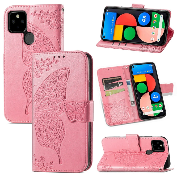 For Google Pixel 5A Butterfly Love Flower Embossed Horizontal Flip Leather Case with Bracket & Card Slot & Wallet & Lanyard