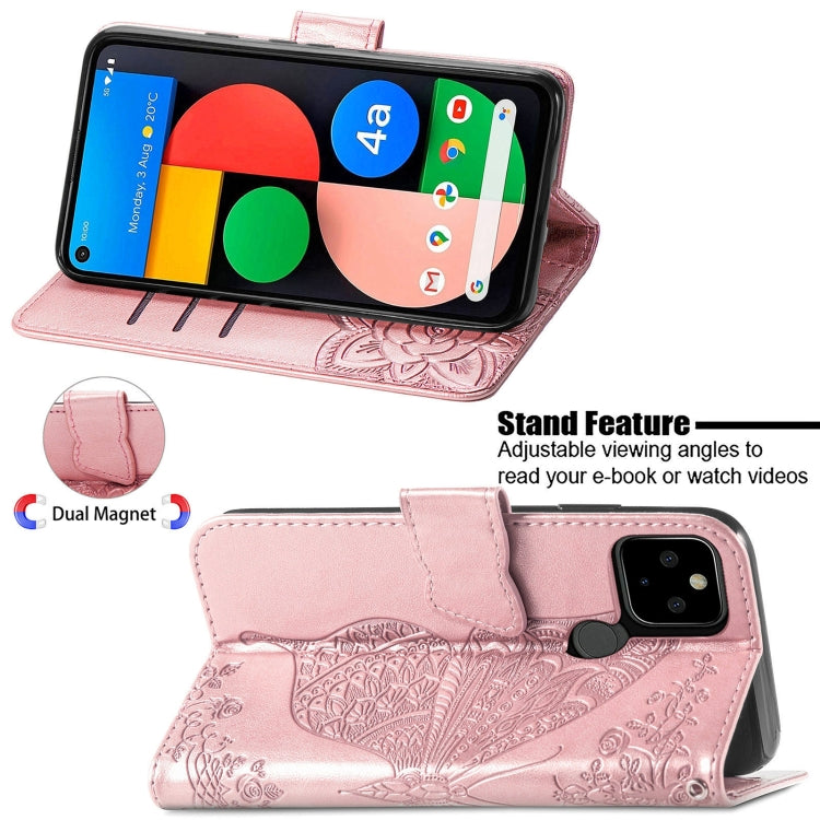 For Google Pixel 5A Butterfly Love Flower Embossed Horizontal Flip Leather Case with Bracket & Card Slot & Wallet & Lanyard