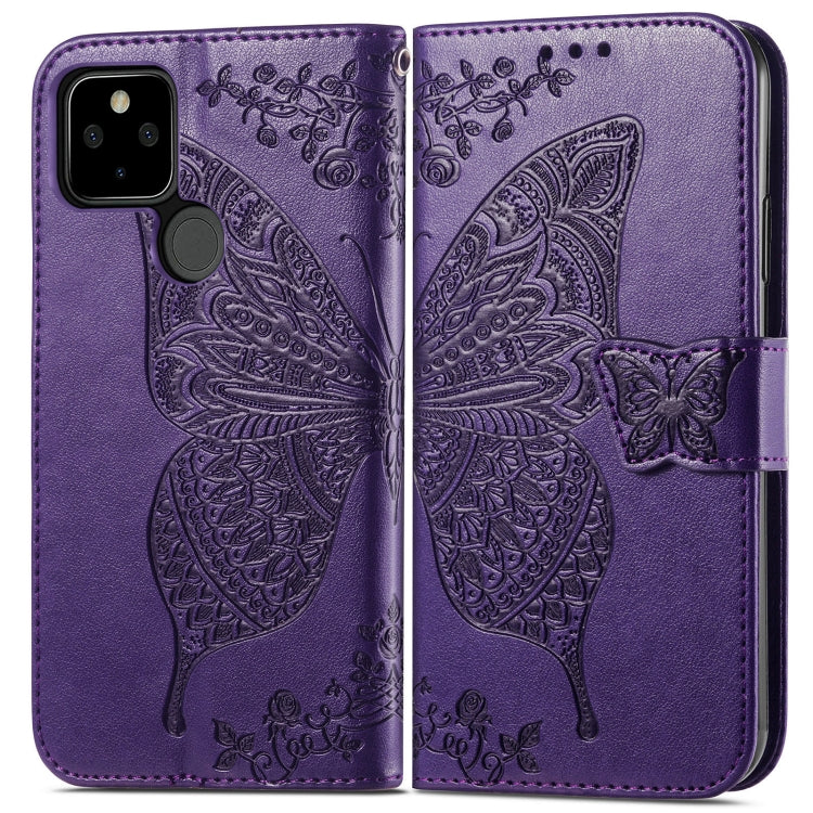 For Google Pixel 5A Butterfly Love Flower Embossed Horizontal Flip Leather Case with Bracket & Card Slot & Wallet & Lanyard