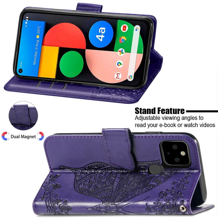 For Google Pixel 5A Butterfly Love Flower Embossed Horizontal Flip Leather Case with Bracket & Card Slot & Wallet & Lanyard