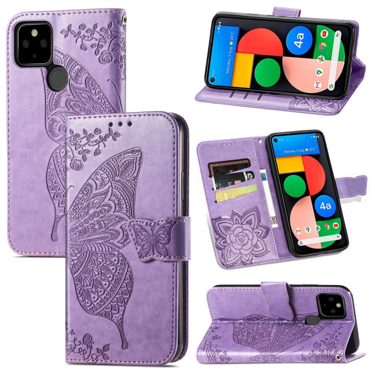 For Google Pixel 5A Butterfly Love Flower Embossed Horizontal Flip Leather Case with Bracket & Card Slot & Wallet & Lanyard