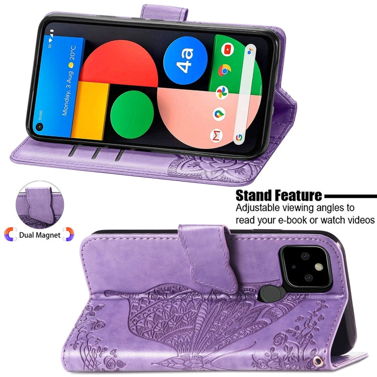 For Google Pixel 5A Butterfly Love Flower Embossed Horizontal Flip Leather Case with Bracket & Card Slot & Wallet & Lanyard