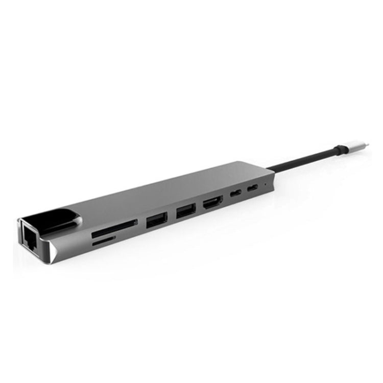 Aluminum Alloy 8 in 1 Multi HD USB 3.0 USB-C Hub Adapter Charging SD PD and TF RJ45 Card Reader Adapter for MacBook Pro Air