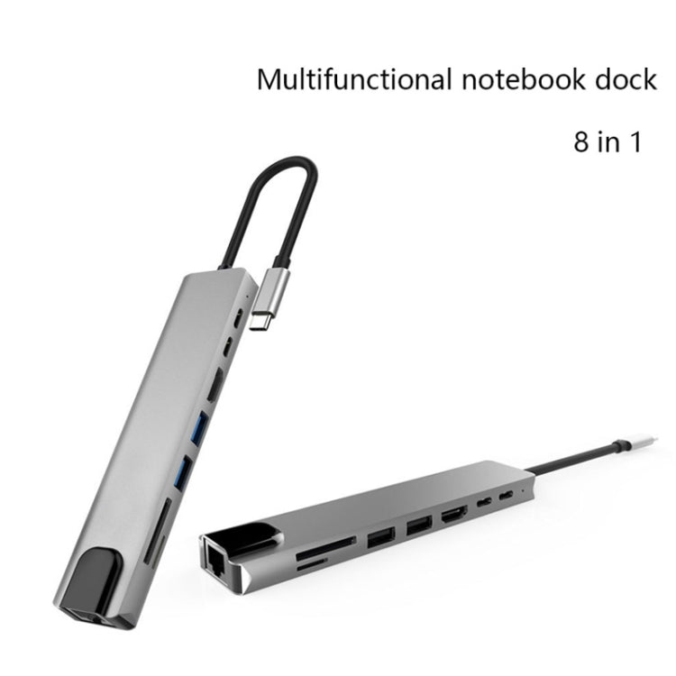 Aluminum Alloy 8 in 1 Multi HD USB 3.0 USB-C Hub Adapter Charging SD PD and TF RJ45 Card Reader Adapter for MacBook Pro Air
