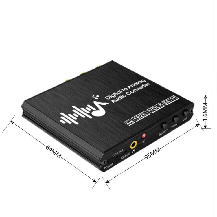 192KHz Optical Coaxial Input 3.5mm RCA Output DAC Digital Analog Audio Converter with Bass Control, Volume Control and Remote Controller