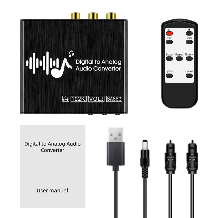 192KHz Optical Coaxial Input 3.5mm RCA Output DAC Digital Analog Audio Converter with Bass Control, Volume Control and Remote Controller