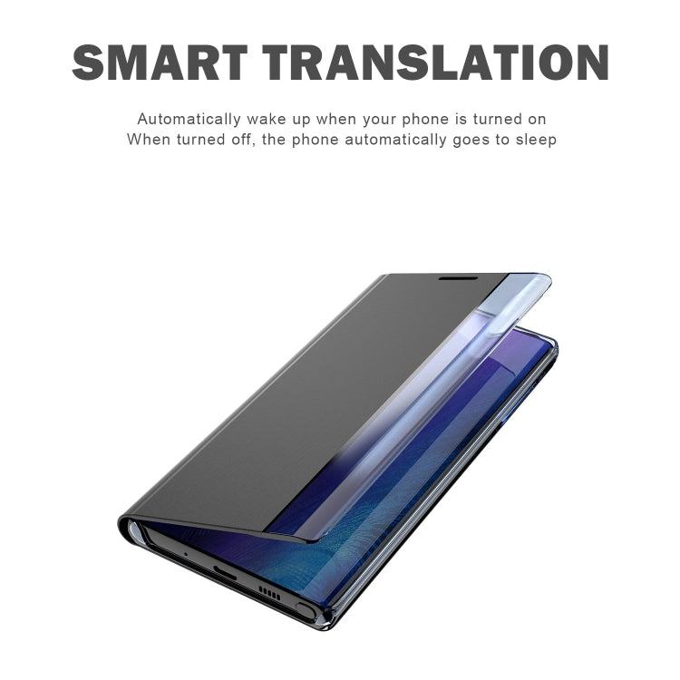 For Samsung Galaxy A72 5G/4G Side Display Magnetic Horizontal Flip Plain Texture Cloth + PC Case with Holder & Sleep / Wake-up Function