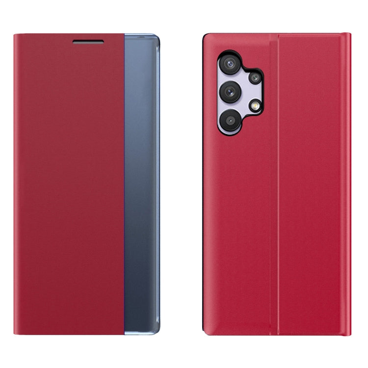 For Samsung Galaxy A32 4G Side Display Magnetic Horizontal Flip Plain Texture Cloth + PC Case with Holder & Sleep / Wake-up Function