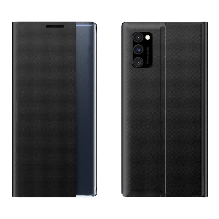 For Samsung Galaxy A02 Side Display Magnetic Horizontal Flip Plain Texture Cloth + PC Case with Holder & Sleep / Wake-up Function