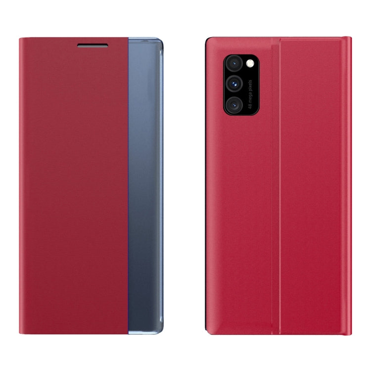 For Samsung Galaxy A02 Side Display Magnetic Horizontal Flip Plain Texture Cloth + PC Case with Holder & Sleep / Wake-up Function