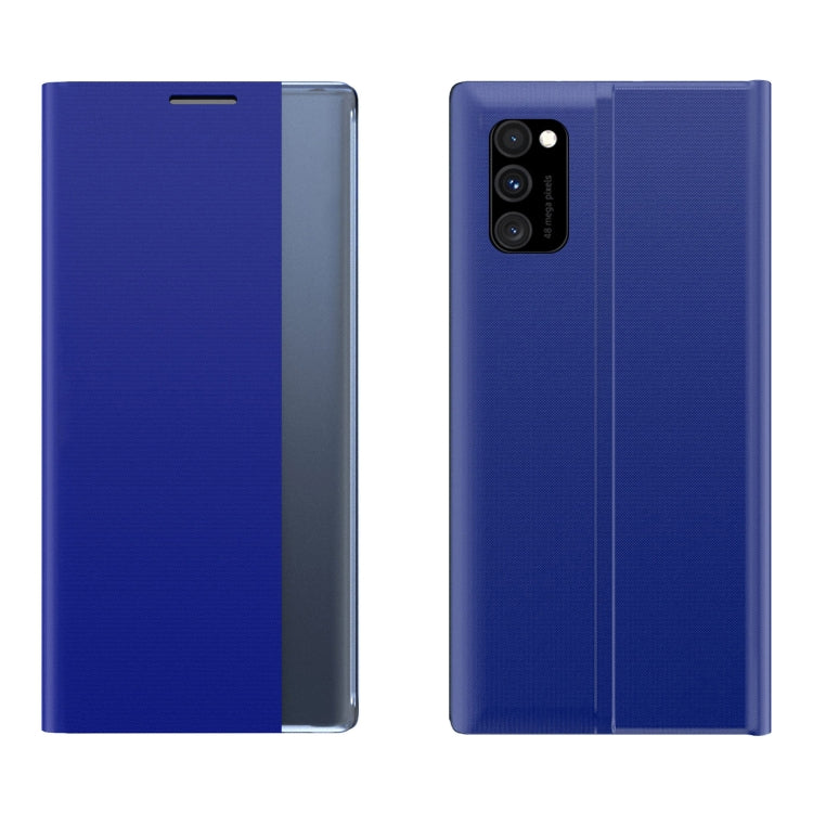For Samsung Galaxy A02 Side Display Magnetic Horizontal Flip Plain Texture Cloth + PC Case with Holder & Sleep / Wake-up Function