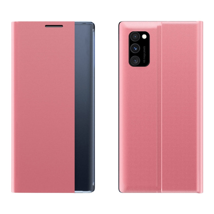 For Samsung Galaxy A02 Side Display Magnetic Horizontal Flip Plain Texture Cloth + PC Case with Holder & Sleep / Wake-up Function