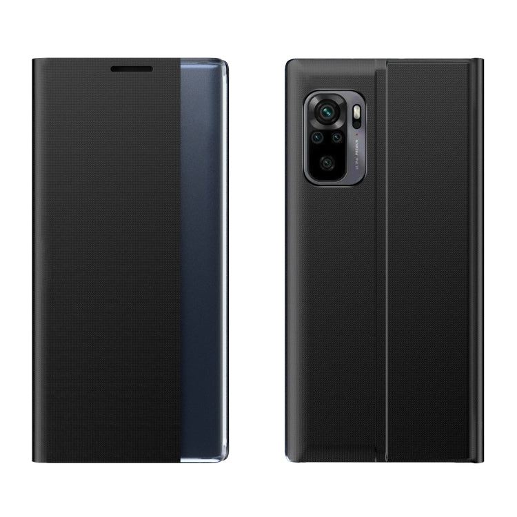 For Xiaomi Redmi Note 10 4G / Note 10S Side Display Magnetic Horizontal Flip Plain Texture Cloth + PC Case with Holder Function