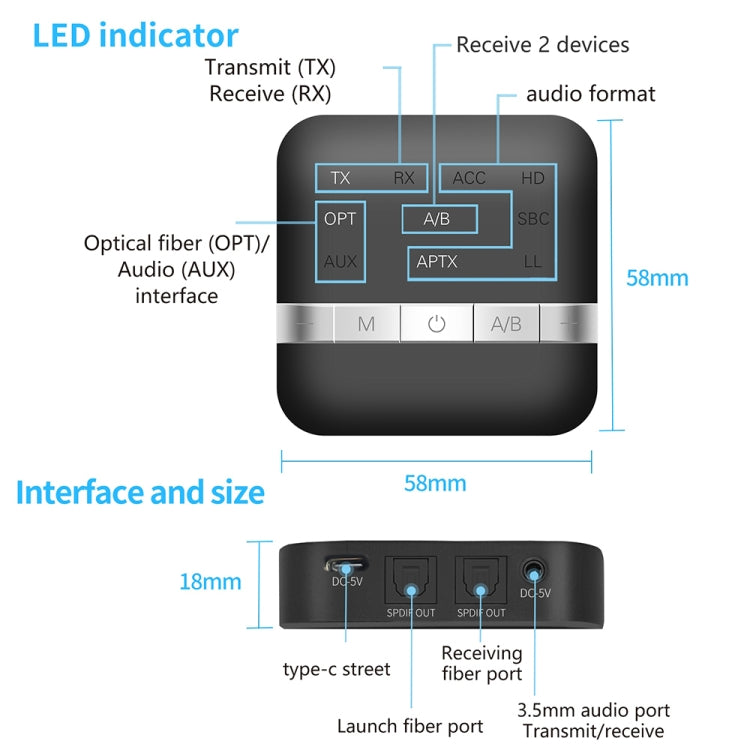 TX200 2 in 1 Bluetooth 5.0 Fiber Coaxial Transmitter Receiver Audio Adapter