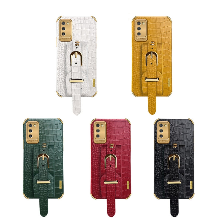 For Samsung  Galaxy A02s (EU Version) Electroplated TPU Crocodile Pattern Leather Case with Wrist Strap