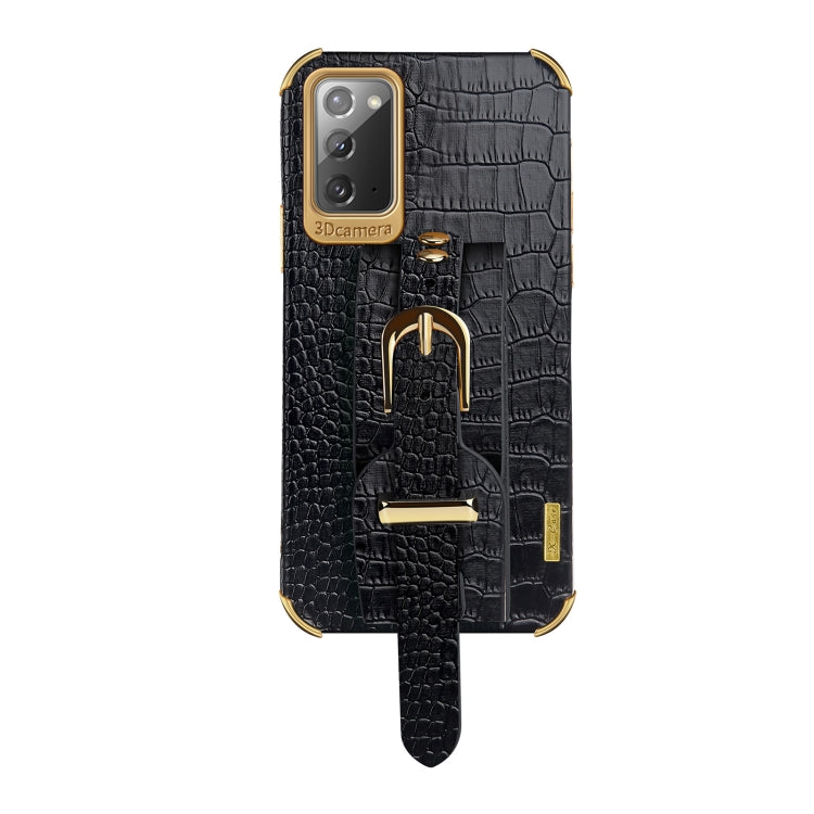 For Samsung Galaxy Note20 Electroplated TPU Crocodile Pattern Leather Case with Wrist Strap
