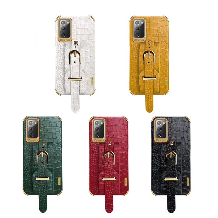 For Samsung Galaxy Note20 Electroplated TPU Crocodile Pattern Leather Case with Wrist Strap