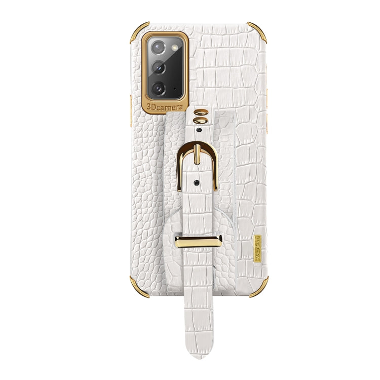 For Samsung Galaxy Note20 Electroplated TPU Crocodile Pattern Leather Case with Wrist Strap