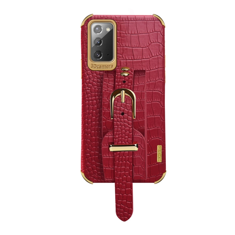 For Samsung Galaxy Note20 Electroplated TPU Crocodile Pattern Leather Case with Wrist Strap
