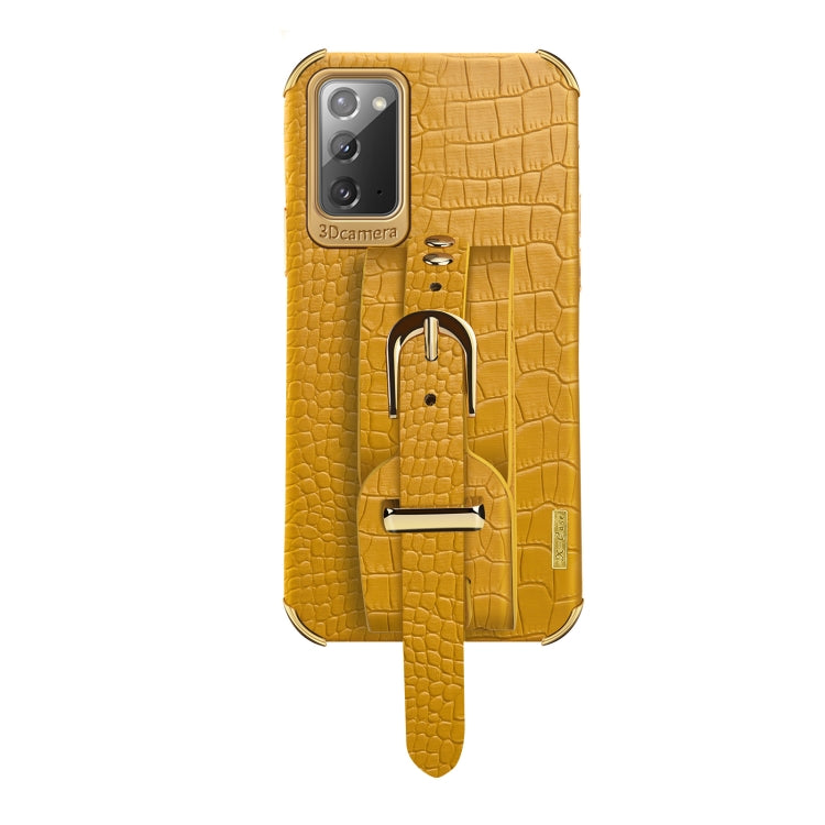 For Samsung Galaxy Note20 Electroplated TPU Crocodile Pattern Leather Case with Wrist Strap