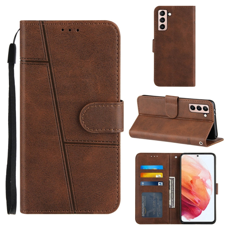 For Samsung Galaxy S21 5G Stitching Calf Texture Buckle Horizontal Flip Leather Case with Holder & Card Slots & Wallet & Lanyard