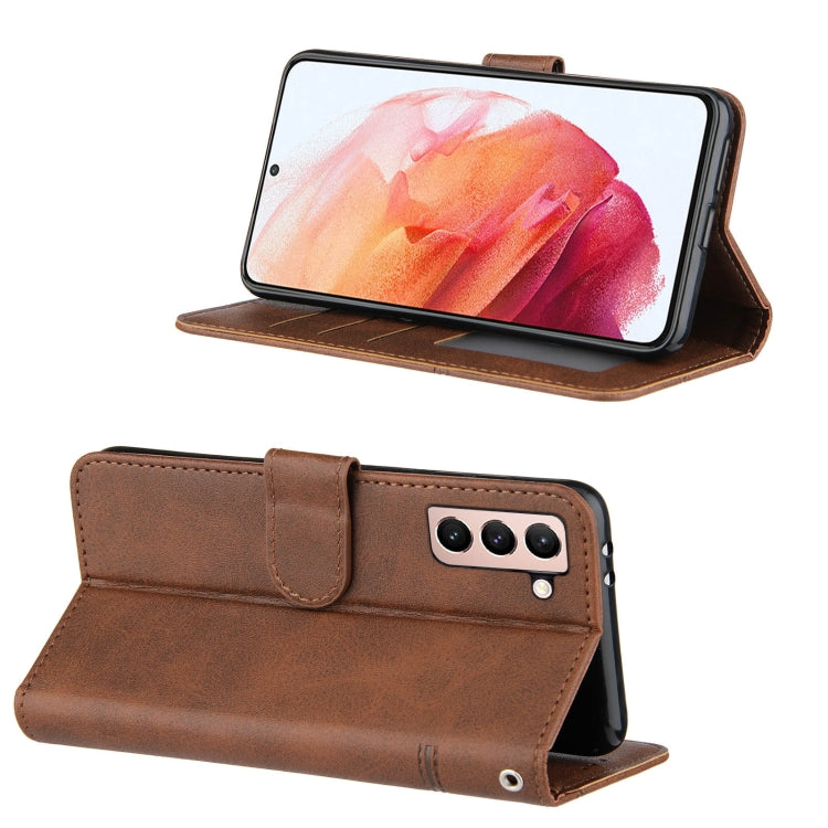 For Samsung Galaxy S21 5G Stitching Calf Texture Buckle Horizontal Flip Leather Case with Holder & Card Slots & Wallet & Lanyard