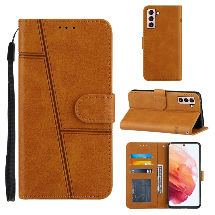 For Samsung Galaxy S21 5G Stitching Calf Texture Buckle Horizontal Flip Leather Case with Holder & Card Slots & Wallet & Lanyard