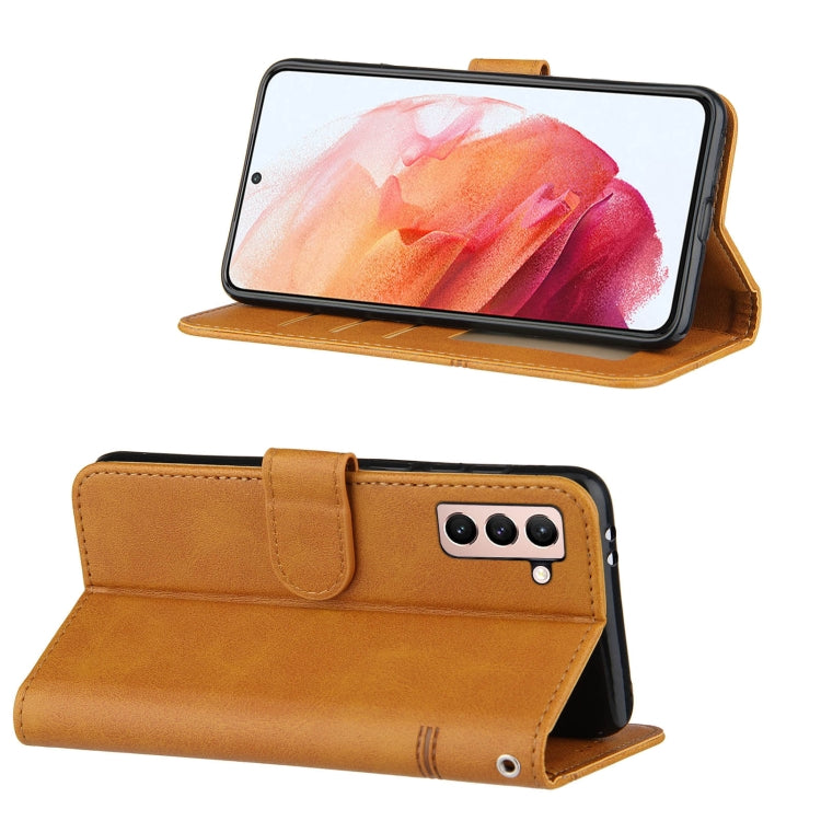For Samsung Galaxy S21 5G Stitching Calf Texture Buckle Horizontal Flip Leather Case with Holder & Card Slots & Wallet & Lanyard
