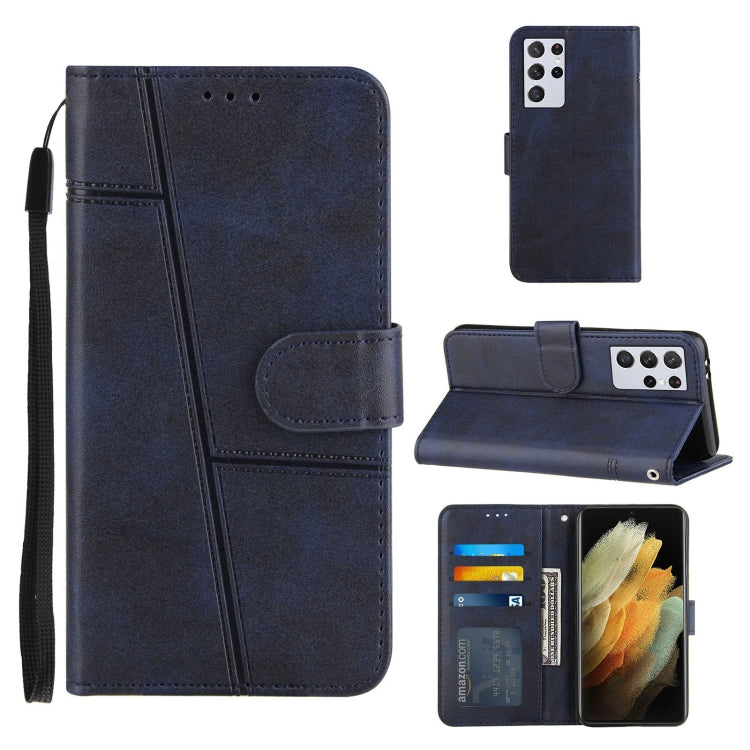 For Samsung Galaxy S21 Ultra 5G Stitching Calf Texture Buckle Horizontal Flip Leather Case with Holder & Card Slots & Wallet & Lanyard