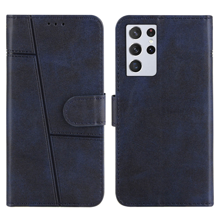 For Samsung Galaxy S21 Ultra 5G Stitching Calf Texture Buckle Horizontal Flip Leather Case with Holder & Card Slots & Wallet & Lanyard
