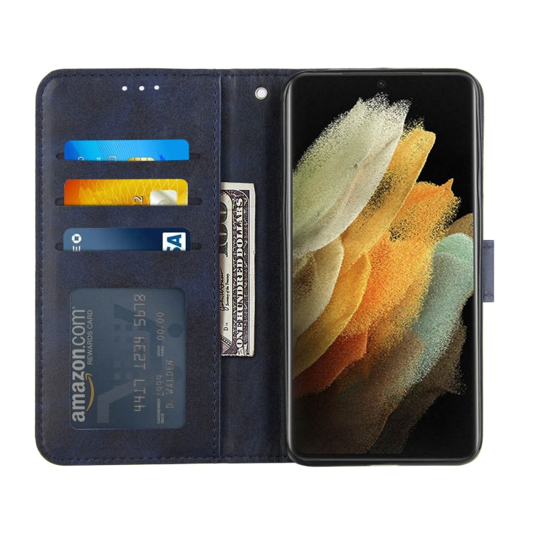 For Samsung Galaxy S21 Ultra 5G Stitching Calf Texture Buckle Horizontal Flip Leather Case with Holder & Card Slots & Wallet & Lanyard