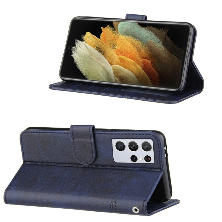 For Samsung Galaxy S21 Ultra 5G Stitching Calf Texture Buckle Horizontal Flip Leather Case with Holder & Card Slots & Wallet & Lanyard