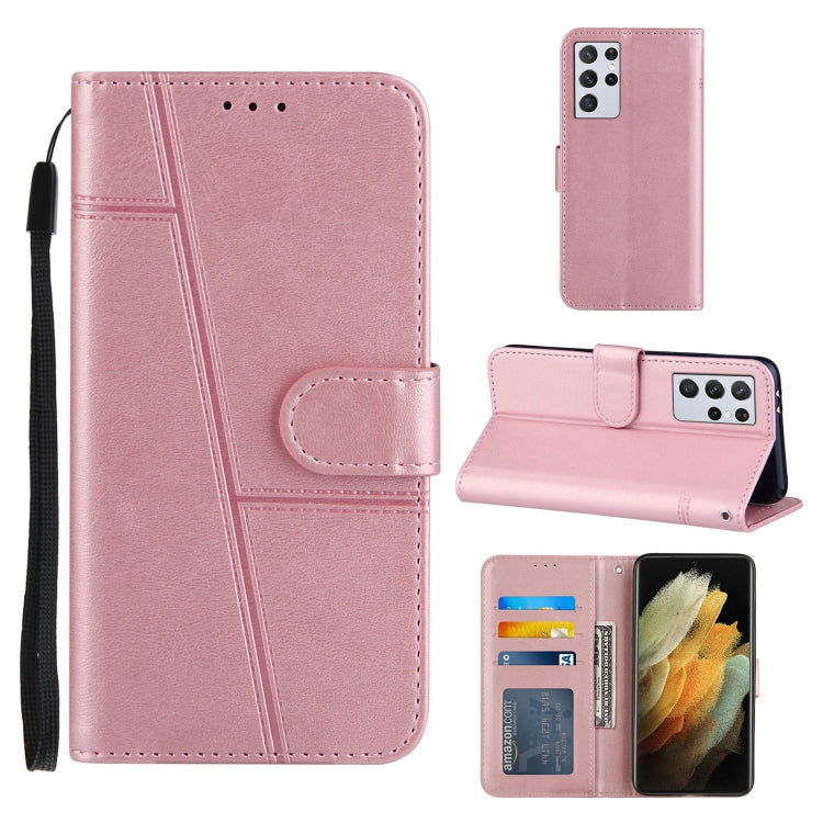 For Samsung Galaxy S21 Ultra 5G Stitching Calf Texture Buckle Horizontal Flip Leather Case with Holder & Card Slots & Wallet & Lanyard
