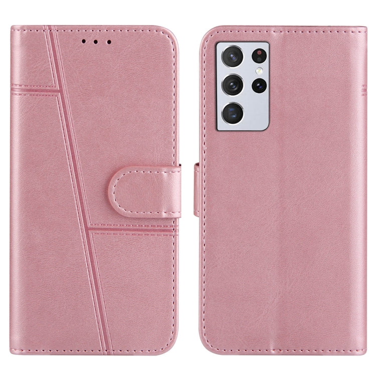 For Samsung Galaxy S21 Ultra 5G Stitching Calf Texture Buckle Horizontal Flip Leather Case with Holder & Card Slots & Wallet & Lanyard