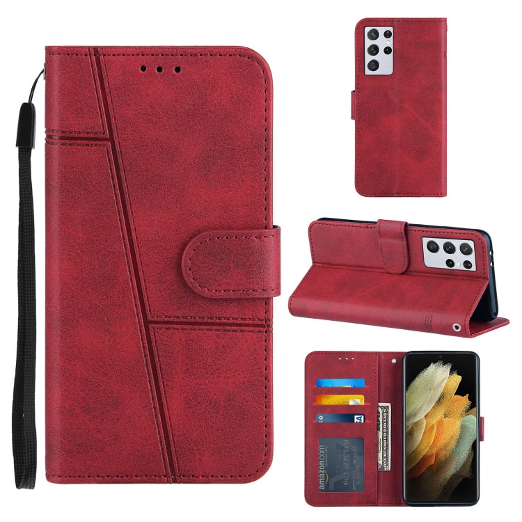 For Samsung Galaxy S21 Ultra 5G Stitching Calf Texture Buckle Horizontal Flip Leather Case with Holder & Card Slots & Wallet & Lanyard
