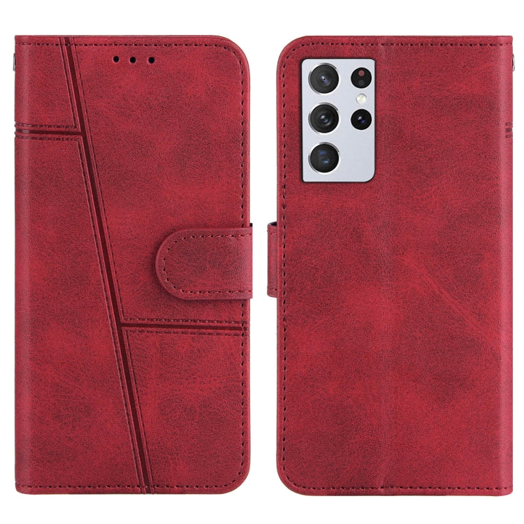 For Samsung Galaxy S21 Ultra 5G Stitching Calf Texture Buckle Horizontal Flip Leather Case with Holder & Card Slots & Wallet & Lanyard