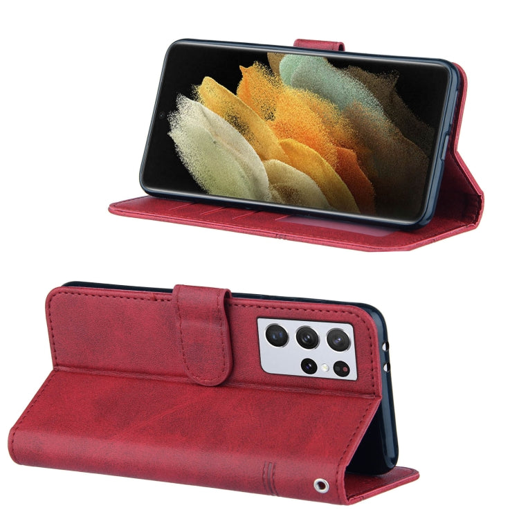 For Samsung Galaxy S21 Ultra 5G Stitching Calf Texture Buckle Horizontal Flip Leather Case with Holder & Card Slots & Wallet & Lanyard