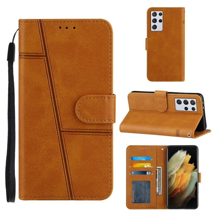 For Samsung Galaxy S21 Ultra 5G Stitching Calf Texture Buckle Horizontal Flip Leather Case with Holder & Card Slots & Wallet & Lanyard