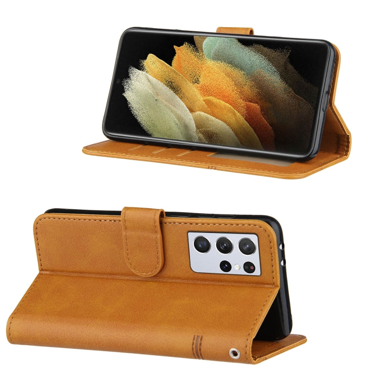 For Samsung Galaxy S21 Ultra 5G Stitching Calf Texture Buckle Horizontal Flip Leather Case with Holder & Card Slots & Wallet & Lanyard