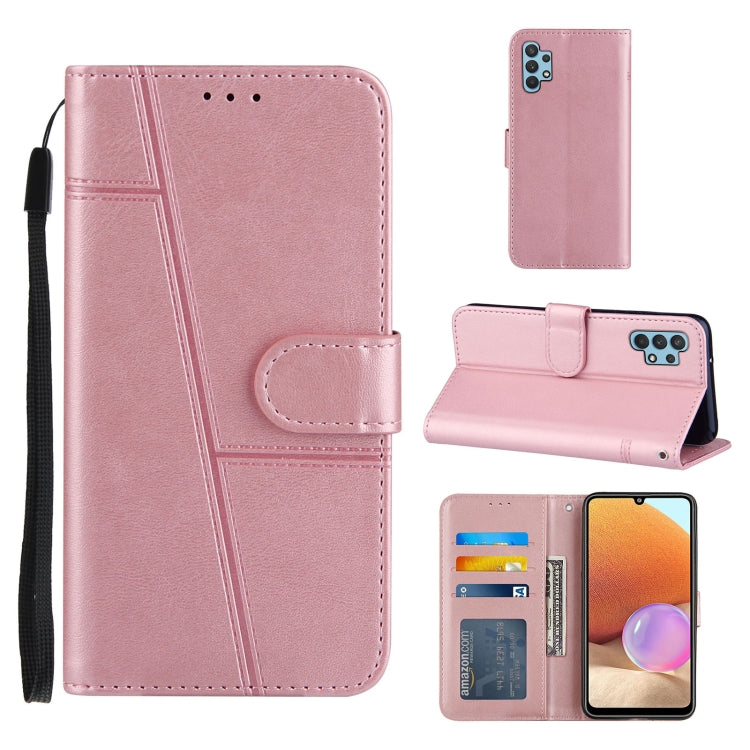 For Samsung Galaxy A32 4G Stitching Calf Texture Buckle Horizontal Flip Leather Case with Holder & Card Slots & Wallet & Lanyard