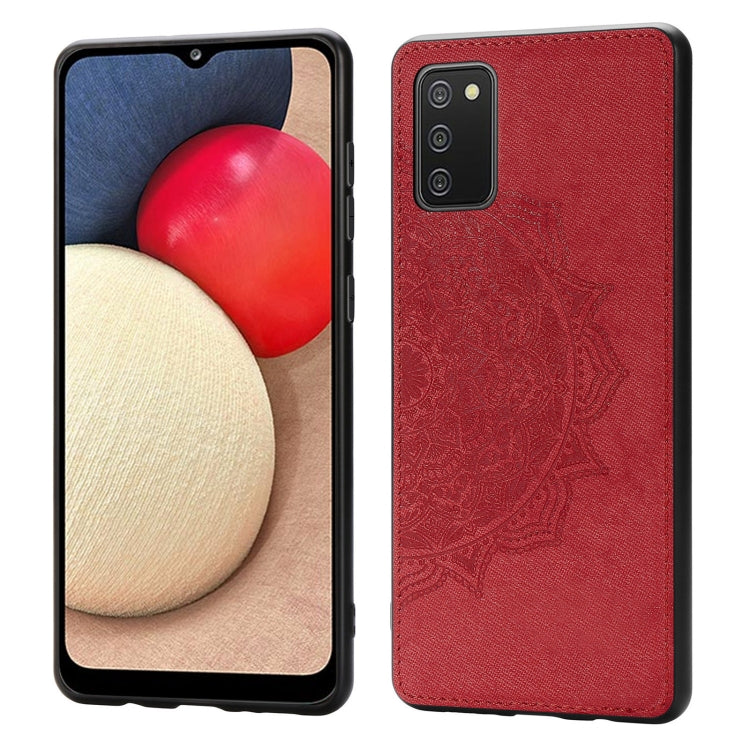 For Samsung Galaxy A52 5G / 4G Mandala Embossed Cloth Cover PC + TPU Mobile Phone Case with Magnetic Function and Hand Strap
