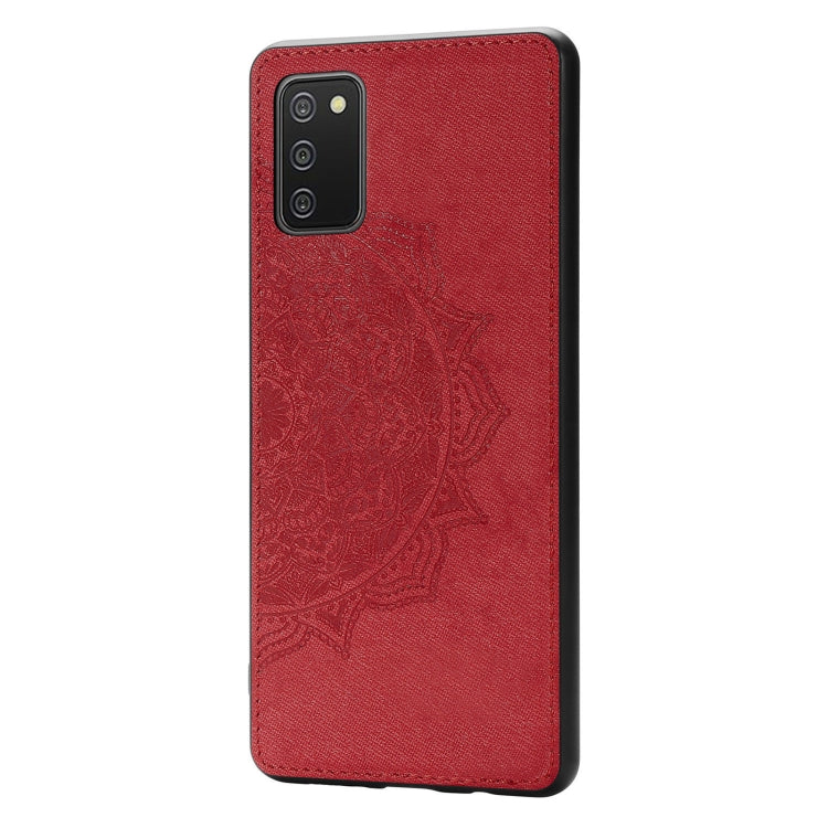 For Samsung Galaxy A52 5G / 4G Mandala Embossed Cloth Cover PC + TPU Mobile Phone Case with Magnetic Function and Hand Strap