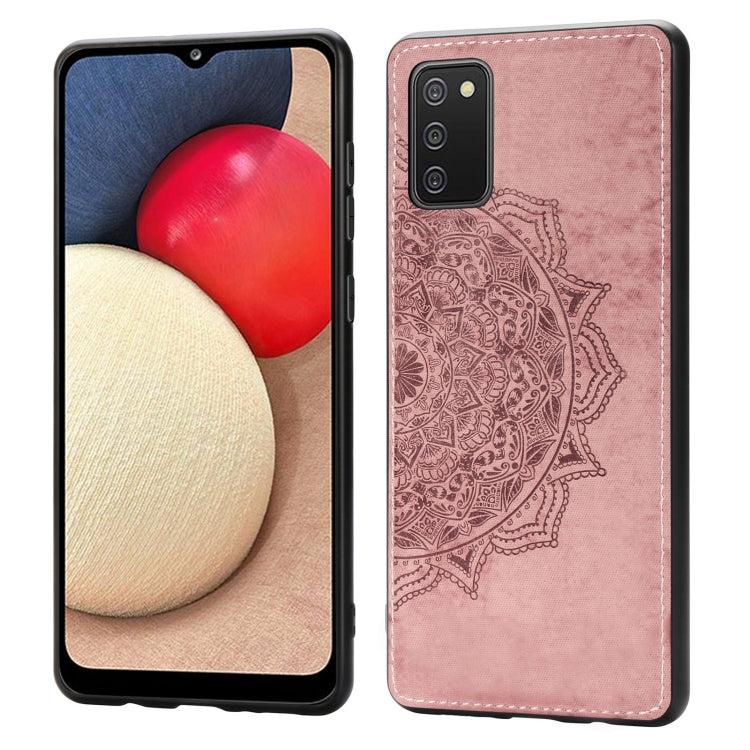 For Samsung Galaxy A52 5G / 4G Mandala Embossed Cloth Cover PC + TPU Mobile Phone Case with Magnetic Function and Hand Strap